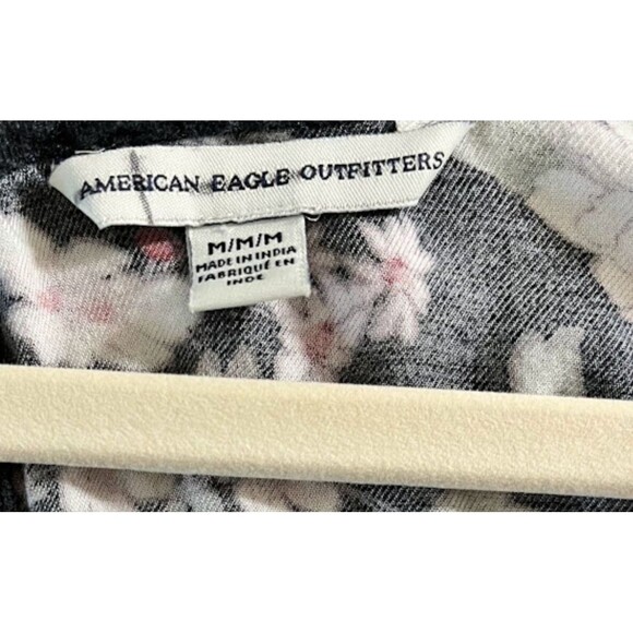 American Eagle Dress M Black Floral Long Ruffle Sleeve V-Neck Bohochic Romantic - Picture 3 of 5